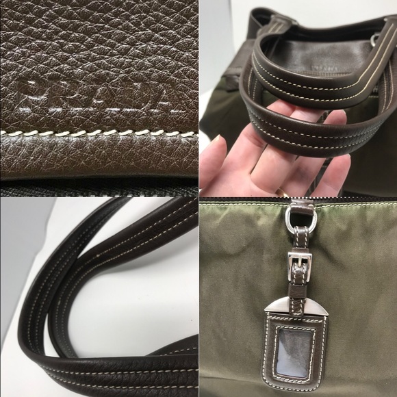 *SOLD* Prada Green Nylon & Brown Leather Twin Handle Bag - Picture 4 of 12
